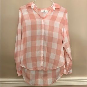 H&M Pink & White Plaid Button-Down Top.